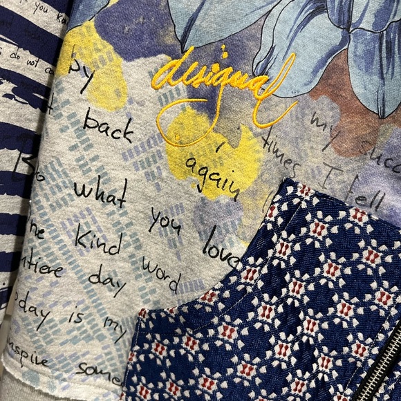 Desigual Zip Up Floral Stripe hoodie / collar - Picture 3 of 6